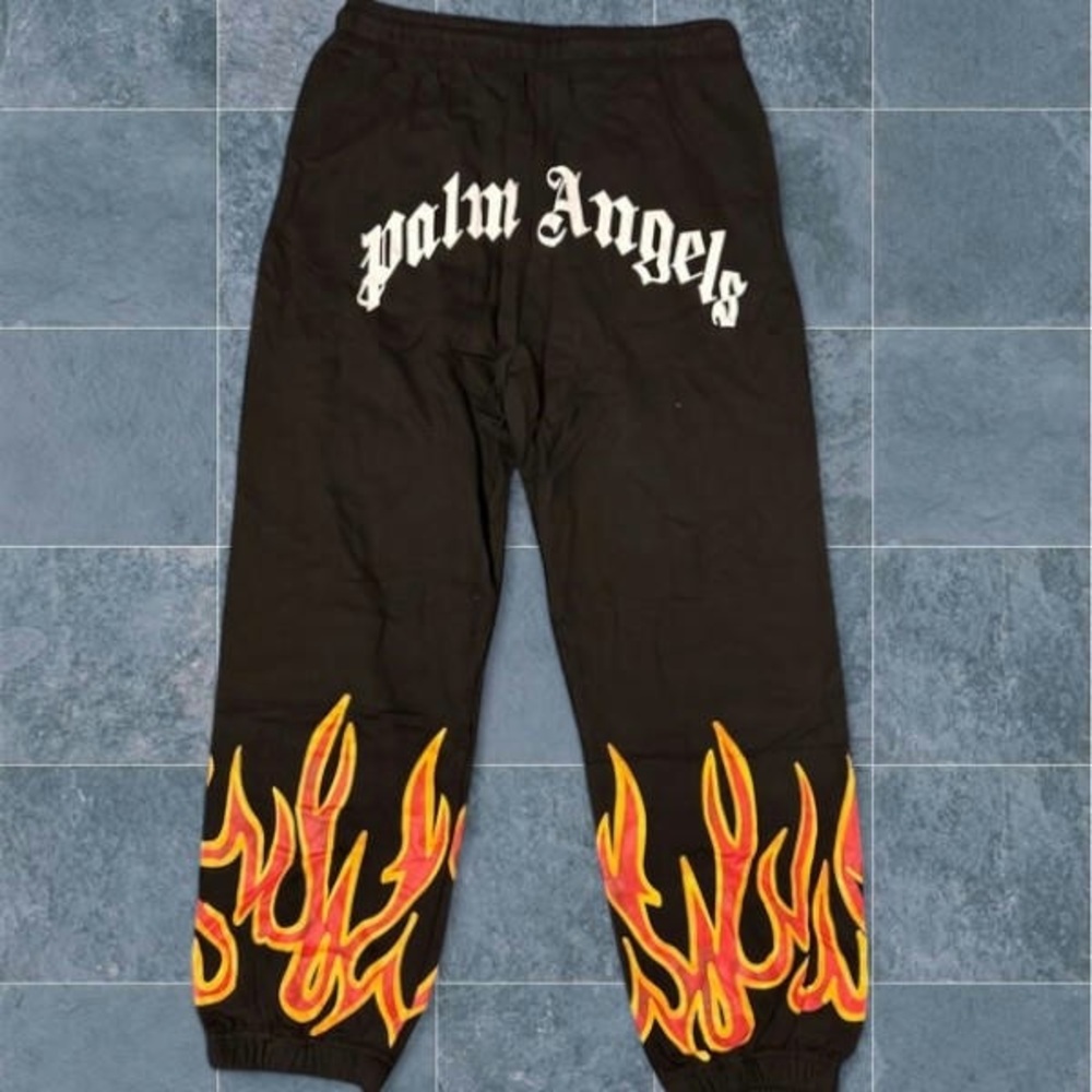 Palm Angels Black Joggers with Flame Design - Picture 2 of 3